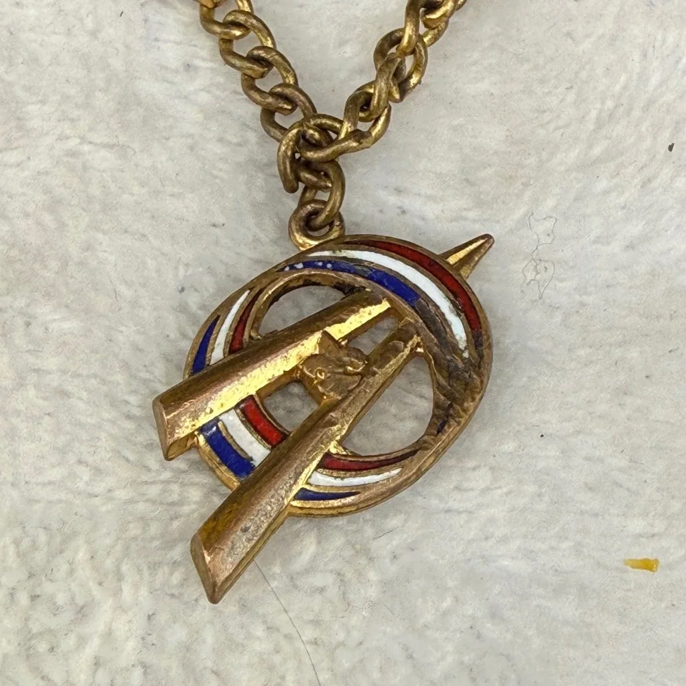 Vintage Boy Scouts Anson Tie Chain Gold Tone Red White Blue Enamel Logo BSA